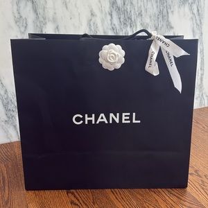 Chanel Extra Large Black White Flower Ribbon Empty Shopping Gift Bag